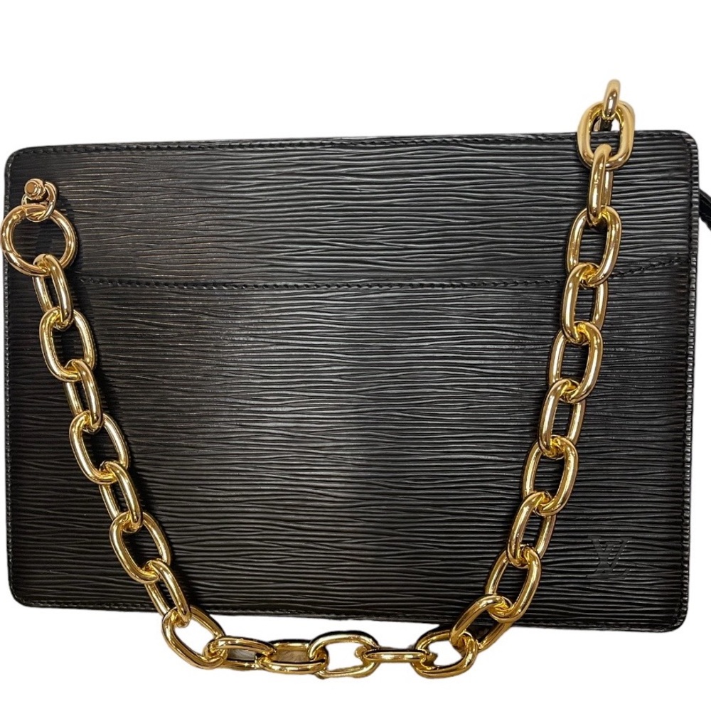 LOUIS VUITTON BLACK EPI LEATHER CLUTCH CONVERSION TO CROSS BODY BAG